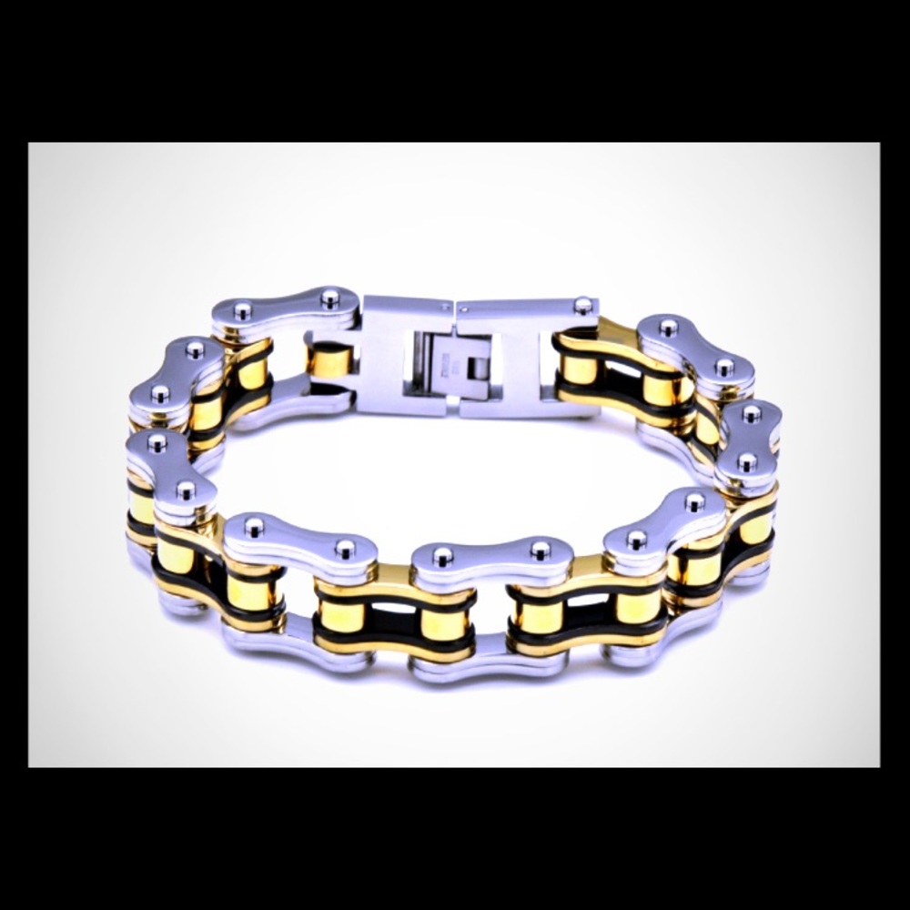 Mens D&Z Stainless Steel Motorcycle Bike Bracelet